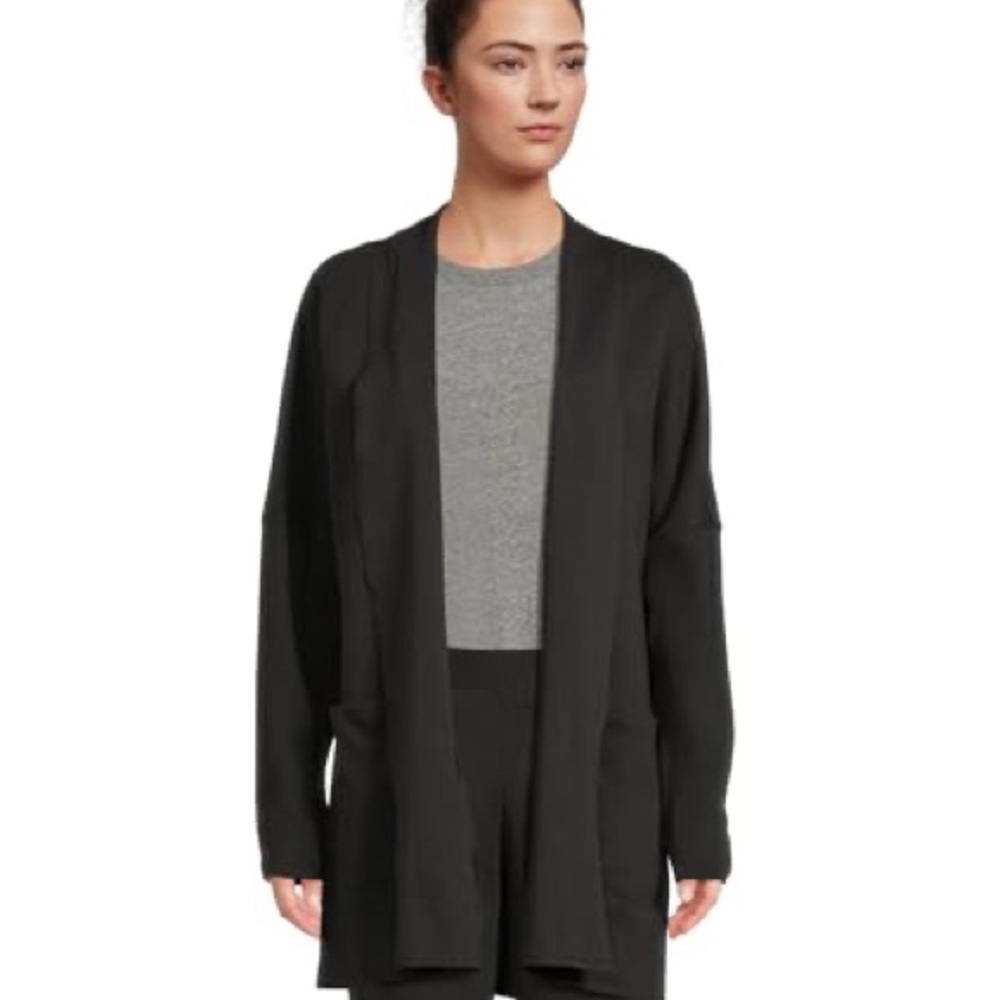 Pact Sz M-L Airplane Black Open Front Casual Travel Organic Cotton Cardigan